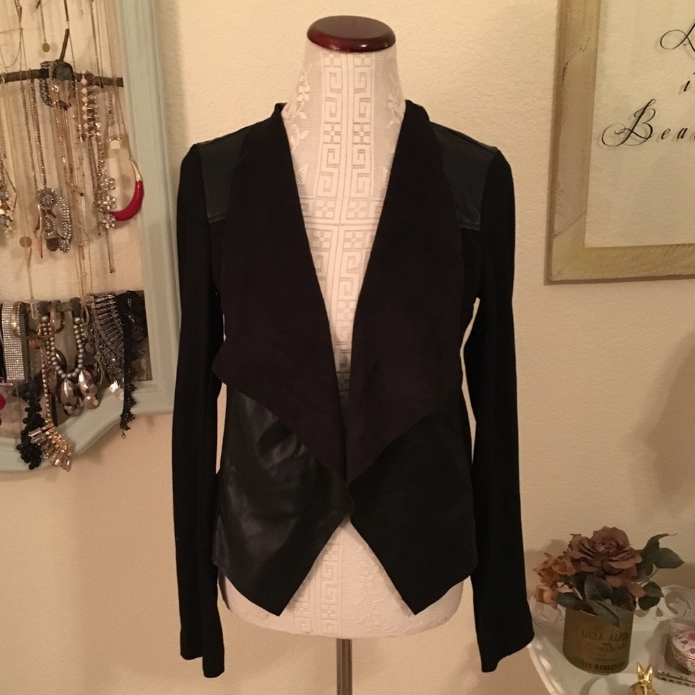 Draped Open Blazer -Faux Leather-